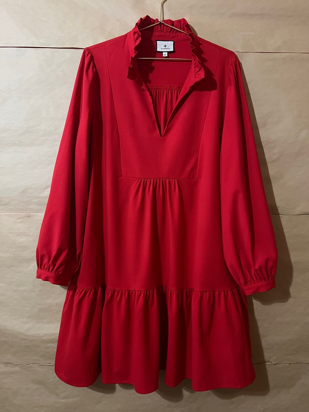 Tuckernuck | Red Crepe Palmerston Dress Ruffle Split Neck Popover Mini Size XL
